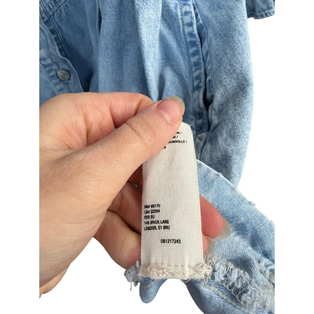 Free People We The Free Hannah Denim Mini Dress Small Light Wash Shirt Dress